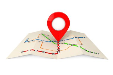 Soyut ulaşım Metro ya da kırmızı hedef iğne ile Metro haritası.