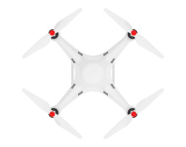 Beyaz Quadrocopter Drone ile fotoğraf makinesi. 3D render