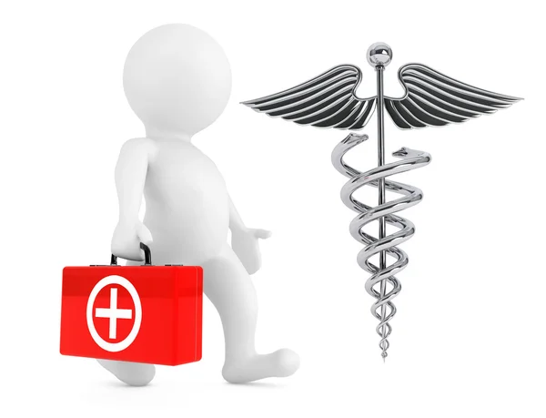 3D-Arzt-Figur mit silbernem medizinischen Caduceus-Symbol. 3d rend — Stockfoto