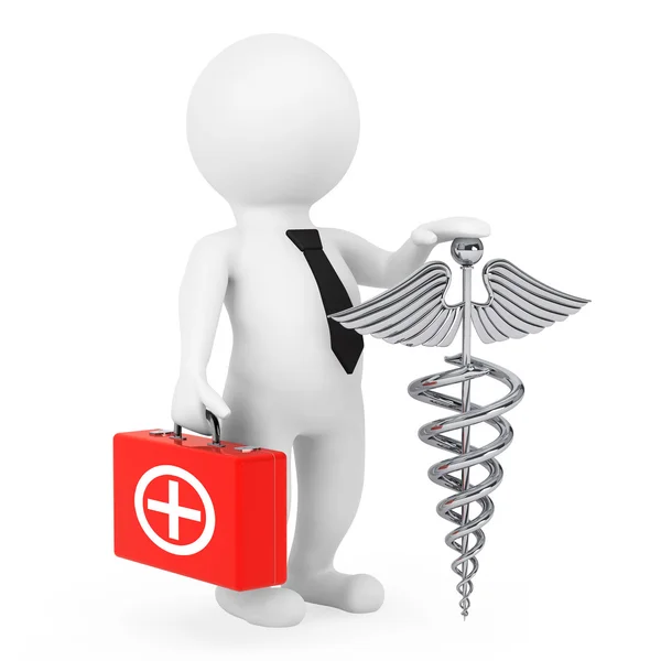 3D-Arzt-Figur mit silbernem medizinischen Caduceus-Symbol. 3d rend — Stockfoto