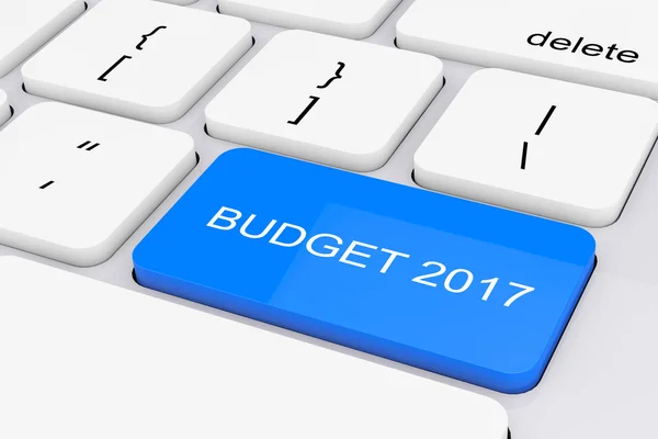 蓝白色 Pc Keyboard 上的预算 2017年键。3d 渲染 — 图库照片