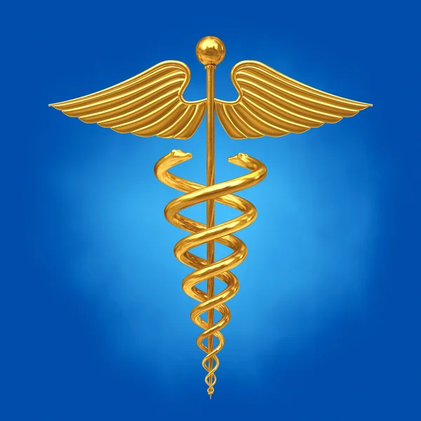 Altın tıbbi Caduceus sembolü. 3D render — Stok fotoğraf
