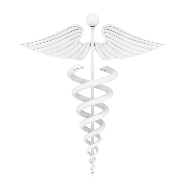 Symbol biały medyczny Kaduceusz. renderowania 3D — Zdjęcie stockowe