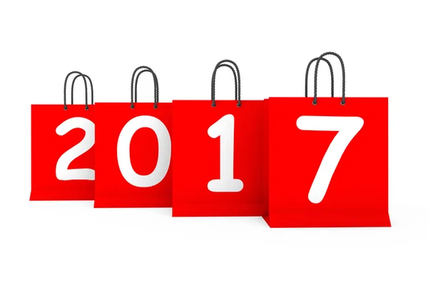 ショッピング バッグ 2017年と新年に署名します。3 d レンダリング — ストック写真