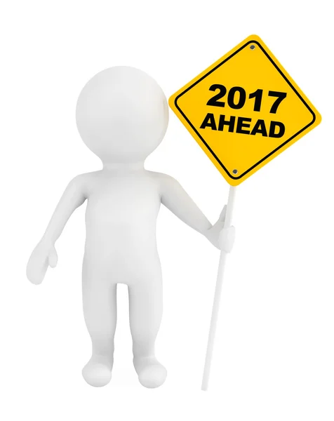 3d Person with 2017 Ahead Traffic Sign. 3d Rendering — Stock Photo, Image