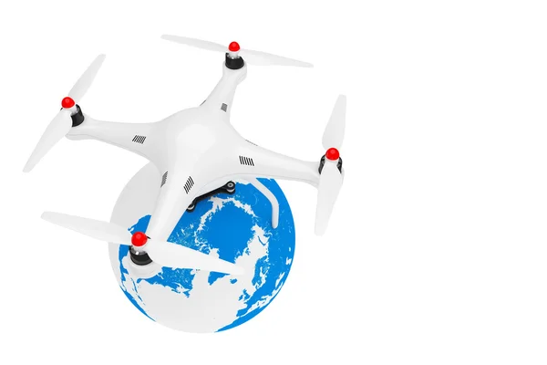 Quadrocopter Drone con Earth Globe. Renderizado 3d —  Fotos de Stock