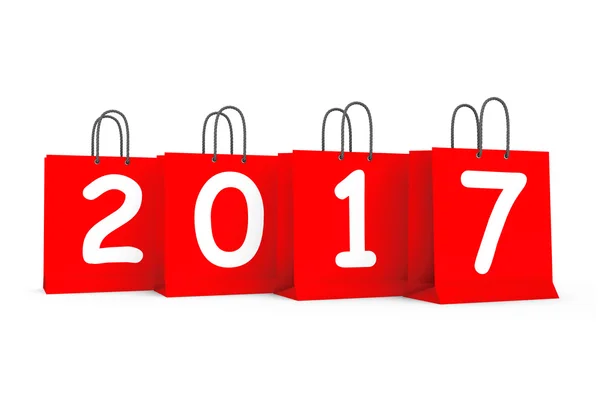 ショッピング バッグ 2017年と新年に署名します。3 d レンダリング — ストック写真