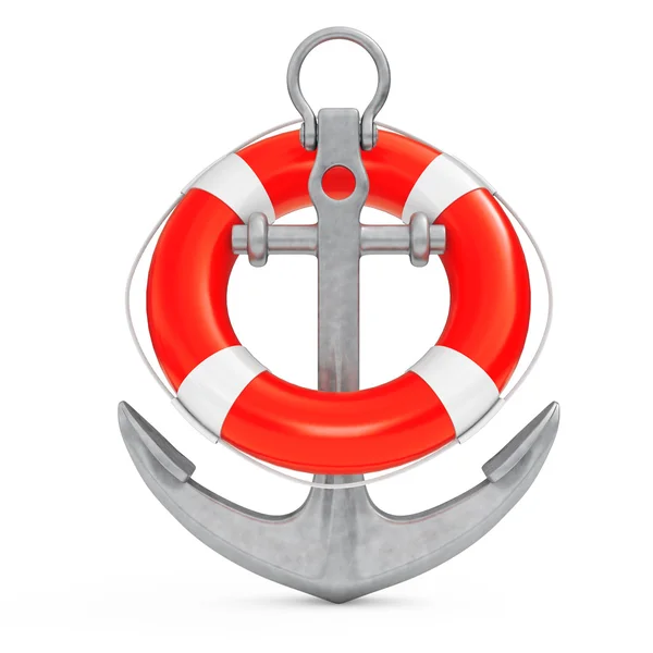 Âncora náutica com Lifebuoy. Renderização 3d — Fotografia de Stock