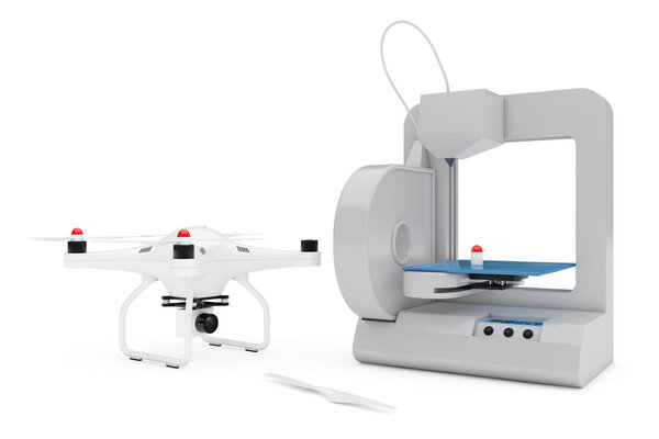 3D принтер печати квадрокоптер дрон. 3D-рендеринг
