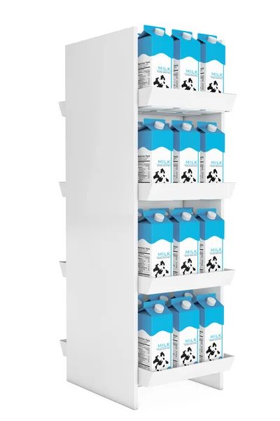 Melk kartonnen doosjes in Store plat. 3D-rendering — Stockfoto