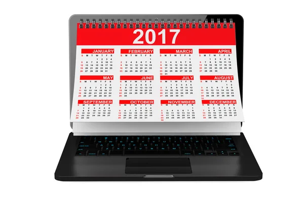 2017 Calendario del año sobre la pantalla del ordenador portátil. Renderizado 3d — Foto de Stock