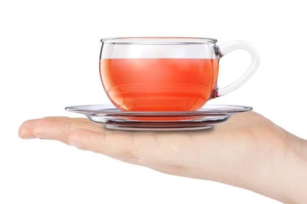 Glass Cup of Black Tea over Hand. 3d Rendering — Stock Photo, Image