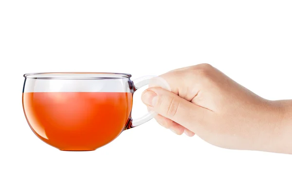 Glass Cup of Black Tea in Hand isolated. 3d Rendering — Stock Photo, Image