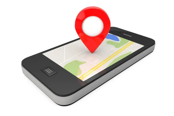 Navigation per Smartphone. Standort-Zeiger am Telefon mit Karte. 3 — Stockfoto