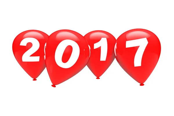Conceito de Ano Novo. Balões de Natal vermelho com 2017 Sign. 3d Rend — Fotografia de Stock