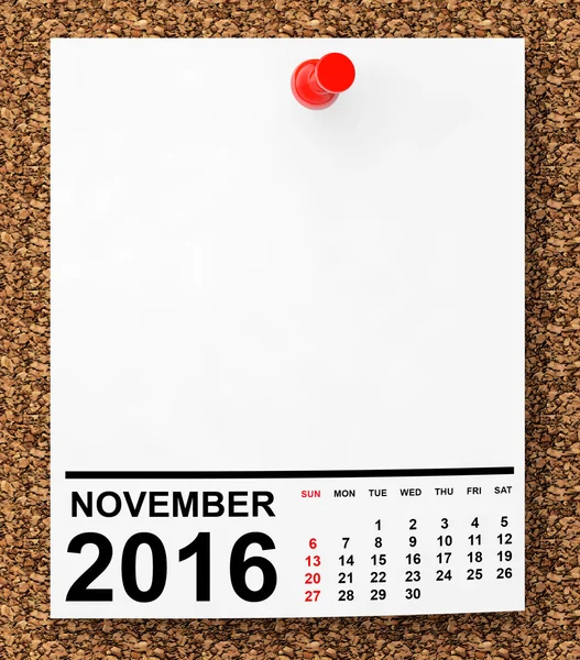Kalendář listopad 2016. 3D vykreslování — Stock fotografie