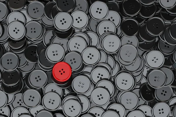 Botones de costura de fondo. Botones de costura negros con un rojo. 3d —  Fotos de Stock