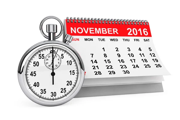Listopadu 2016 kalendář s stopky. 3D vykreslování — Stock fotografie