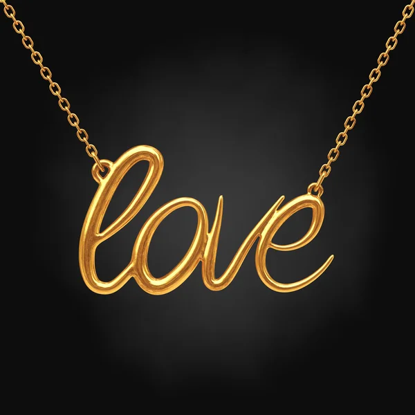 Golden Jewelry Necklace with Love Sign. 3d Rendering — Stock Photo, Image