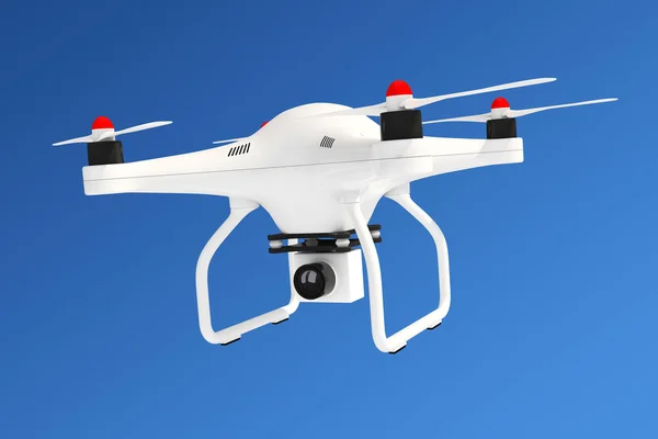 Drone Quadrocopter blanco con cámara fotográfica. Renderizado 3d —  Fotos de Stock