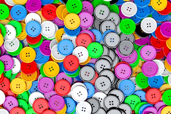 Cucire bottoni sfondo. Bottoni da cucito multicolore. 3d Renderi — Foto Stock