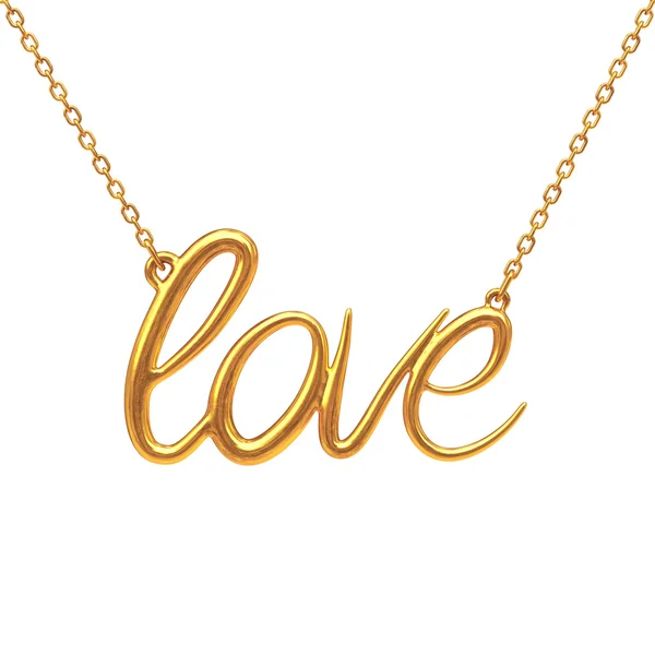 Golden Jewelry Necklace with Love Sign. 3d Rendering — Stock Photo, Image