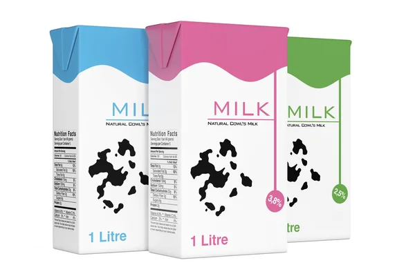 Scatole di cartone per latte. 3d Rendering — Foto Stock