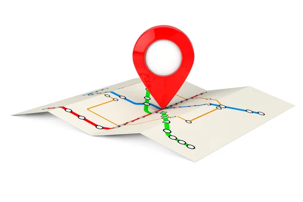 Abstrakta transport tunnelbana eller tunnelbana karta med röda mål Pin. — Stockfoto