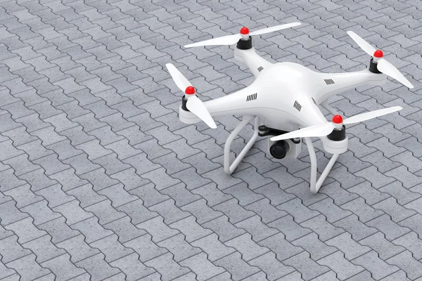 Білий Quadrocopter Drone з фотоапарат. 3D-рендерінг — стокове фото