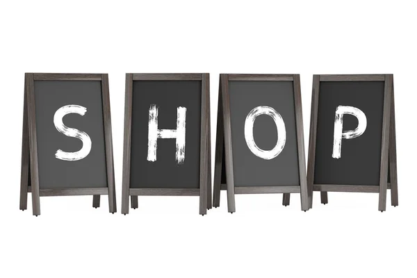 Dřevěné Menu tabule venkovní displeje s Shop Sign. 3D Rende — Stock fotografie