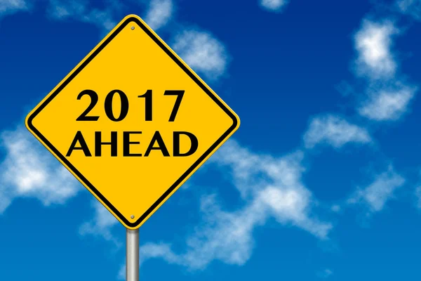 2017 år Ahead trafik tecken. 3D-rendering — Stockfoto