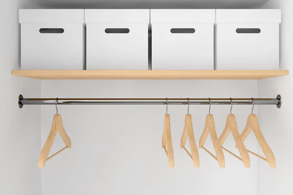 Kast met vakken en kleerhangers. 3D-rendering — Stockfoto