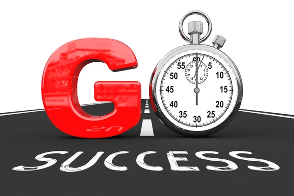 Road To Success Concept. Stopwatch as Go Sign over Success Road. — Stock Photo, Image