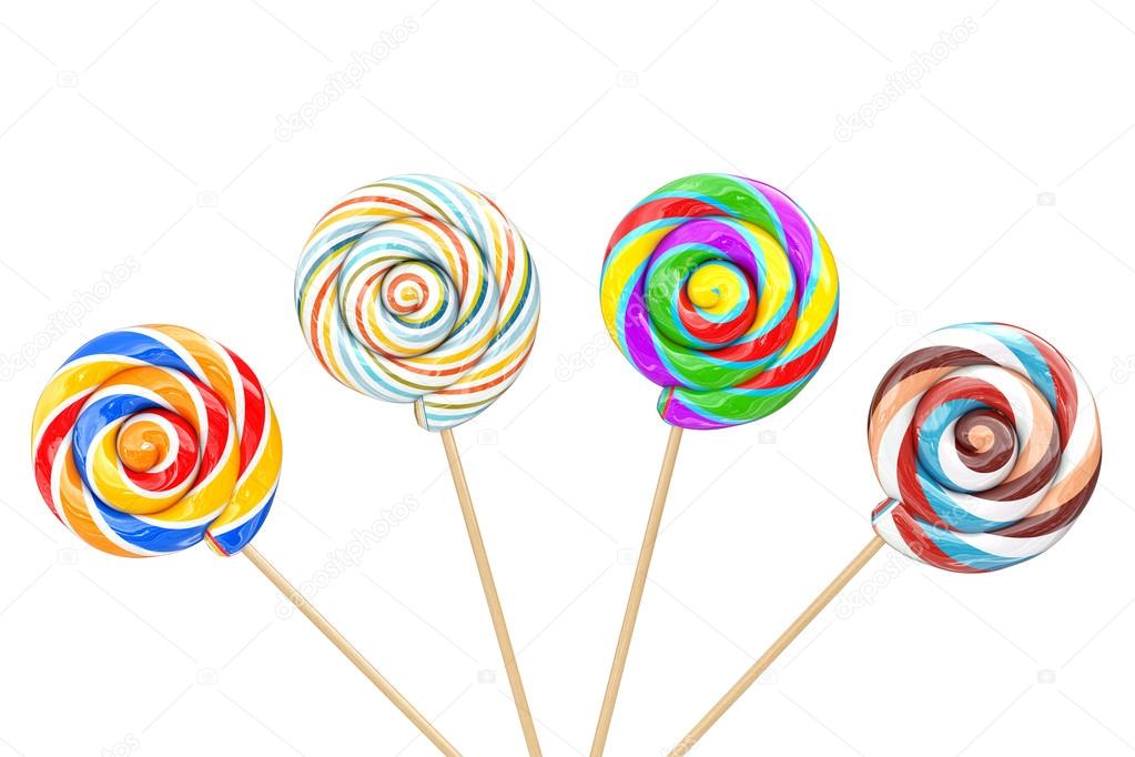 Rainbow Swirl Lollipops. 3d Rendering