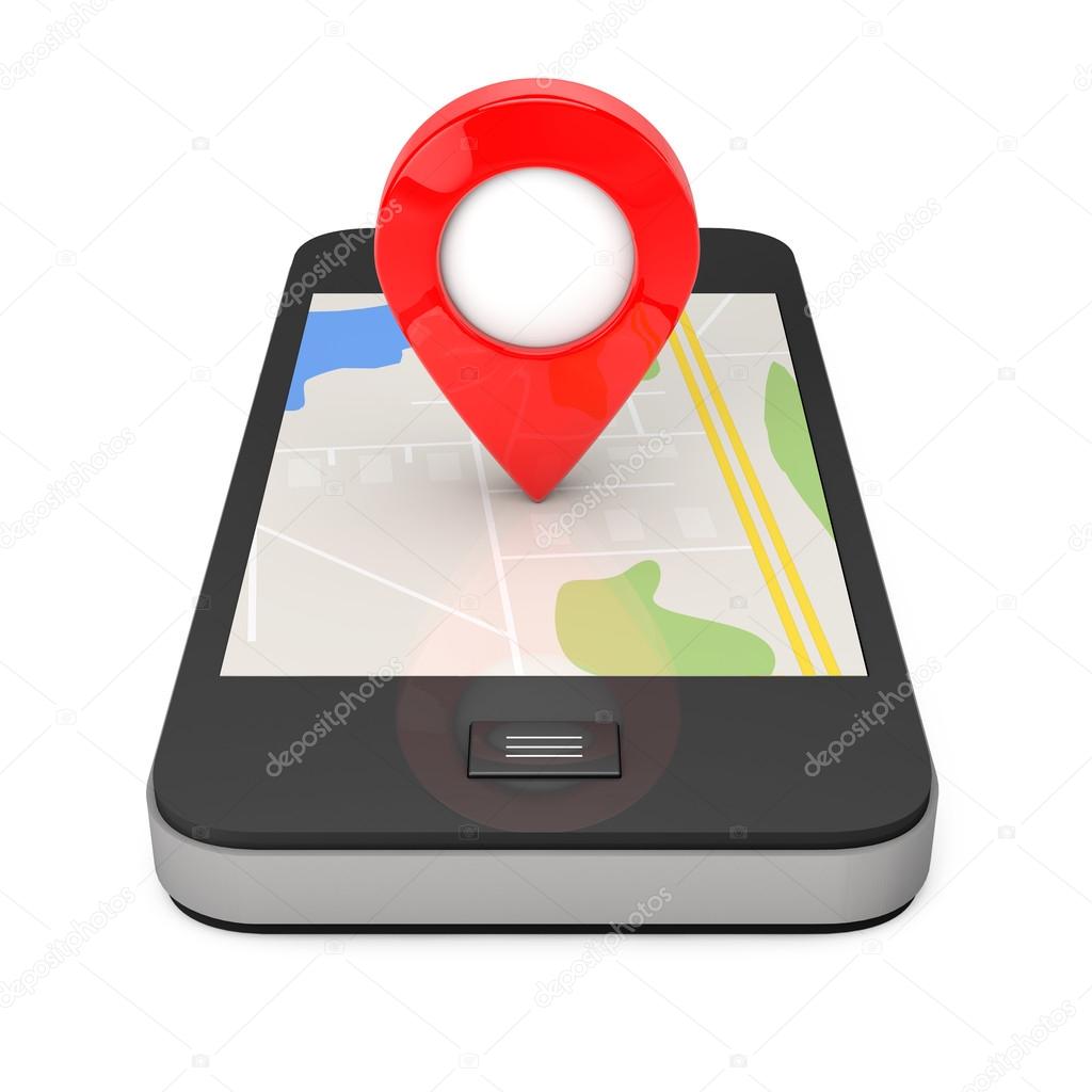 Navigation via Smartphone. Location Pointer on Phone with Map. 3