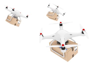 Parsel nakliye kavramı. Bir paket teslim Quadrocopter Drones