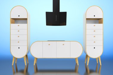 Basit Modern zeytin - yeşil mutfak. 3D render