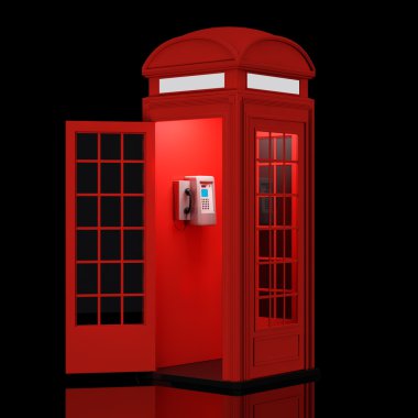 Klasik İngiliz kırmızı telefon kulübesi. 3D render