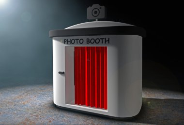 Hacimsel ışık kırmızı perde ile fotoğraf çektir. 3D Renderi