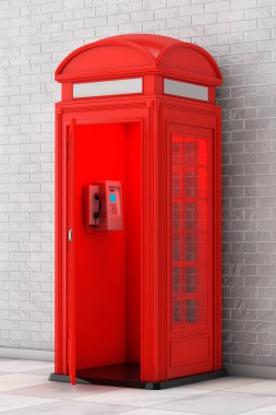 Klasik İngiliz kırmızı telefon kulübesi. 3D render