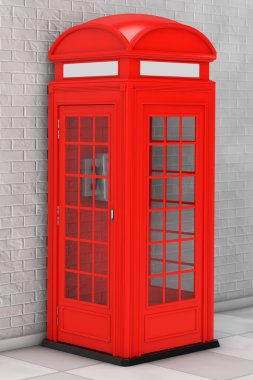 Klasik İngiliz kırmızı telefon kulübesi. 3D render