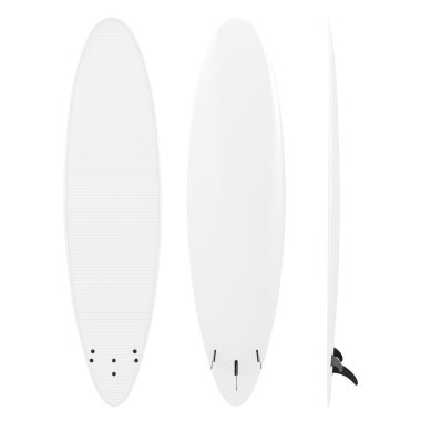 Yüzgeçleri ile beyaz boş sörf tahtası. 3D render