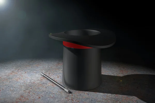 Magic Hat en toverstaf in de volumetrische licht. 3D-rendering — Stockfoto