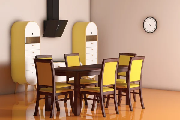 Simple moderne olive - Cuisine verte avec table et chaises. 3d Re — Photo