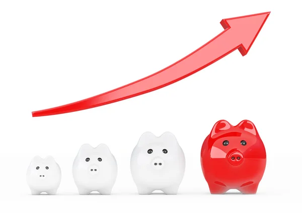 Save Money Concept. Piggy Banks with Progress Arrow. 3d Renderin — Stock Photo, Image