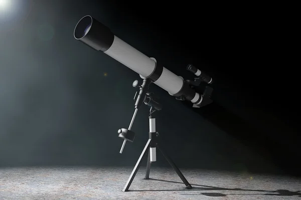 Telescope on Tripod in the volumetric light. 3d Rendering — Stock Photo, Image