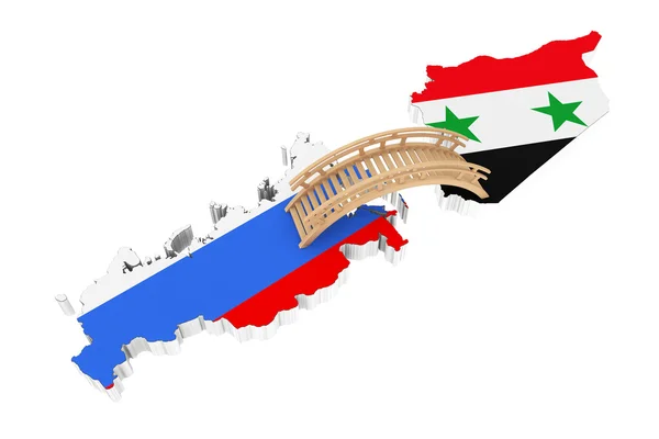 Bro mellan Ryssland och Syrien kartor. 3D-rendering — Stockfoto