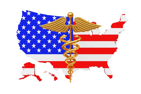 Symbole Caduceus Médical Or avec États-Unis d'Amérique USA F — Photo