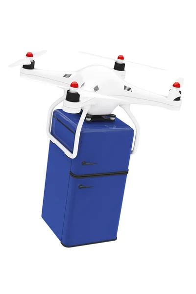 Koncepce dopravy. Quadrocopter DRONY přináší Retro ledničk — Stock fotografie