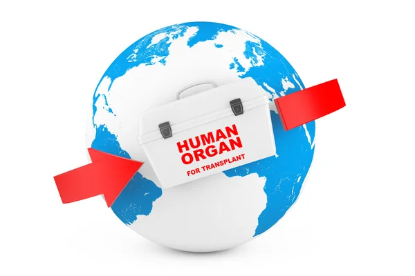 Caixa de Frigorífico para Transporte de Órgãos Doadores Humanos com Mapa Mundial Gl — Fotografia de Stock